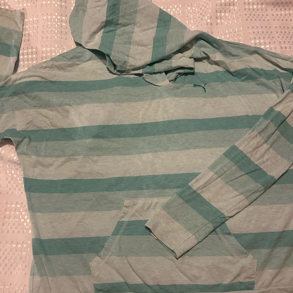 Puma Teal and White Striped Hoodie